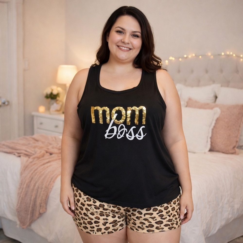 Love to Sleep Mom Boss Pajama Set Womens 3X Buttery Soft Racerback Tank Shorts